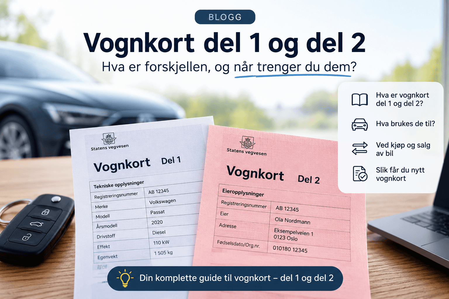 Vognkort og dokumenter som brukes ved bilsalg i Norge