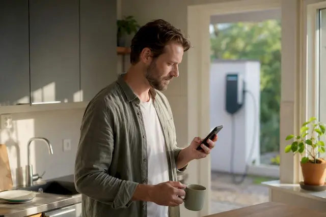 Person sjekker digital kjøpekontrakt for bil på mobilen