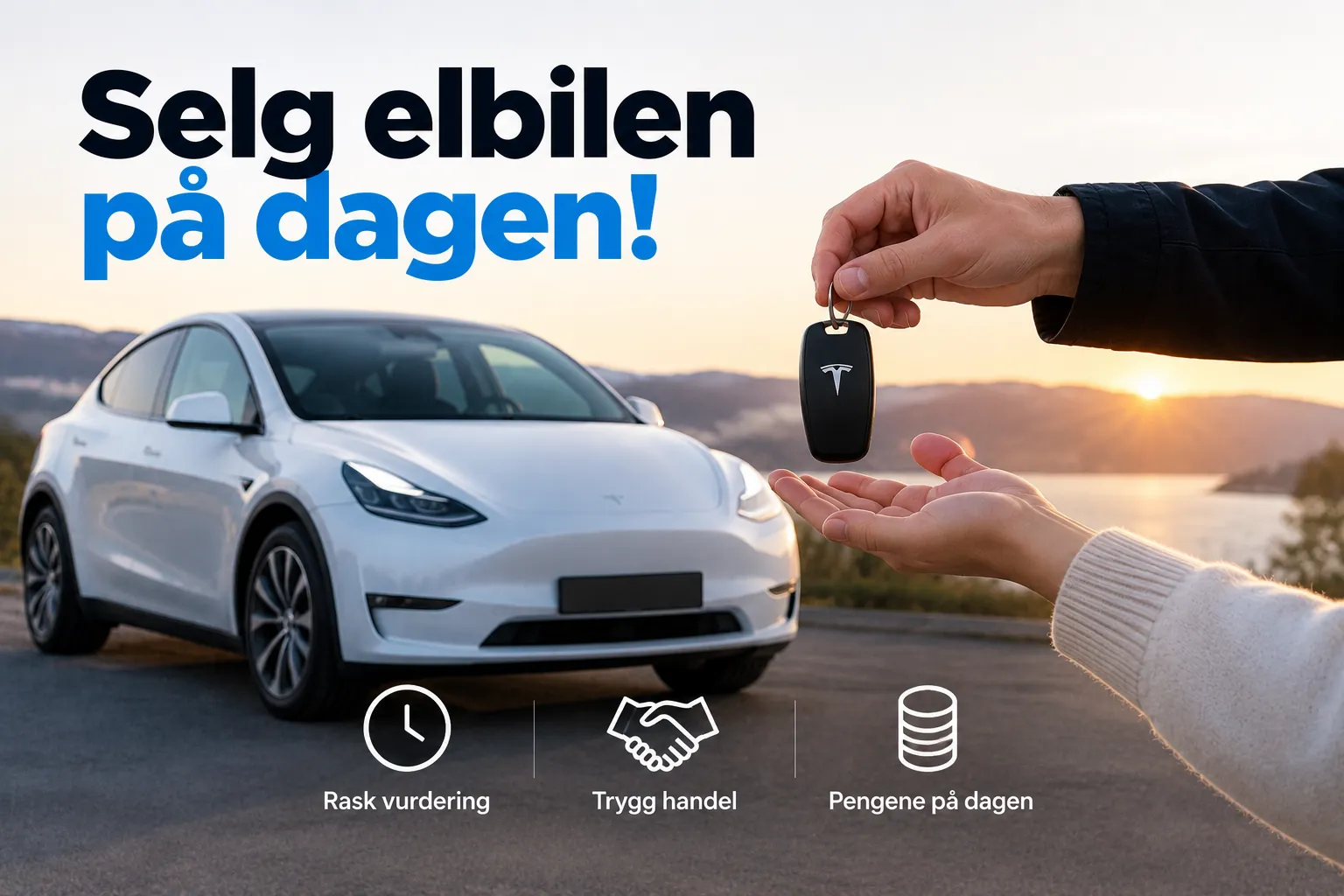 Tesla Model Y og overlevering av nøkkel – selg elbilen på dagen